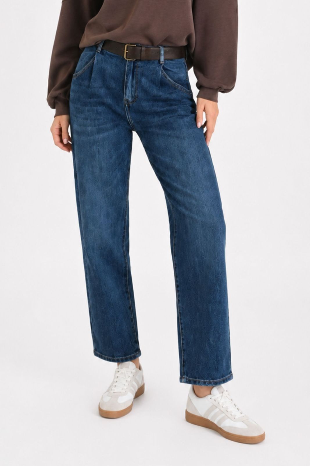 Myastreet Jeans con Cintura Blu Denim - Pantaloni Vita Alta Donna