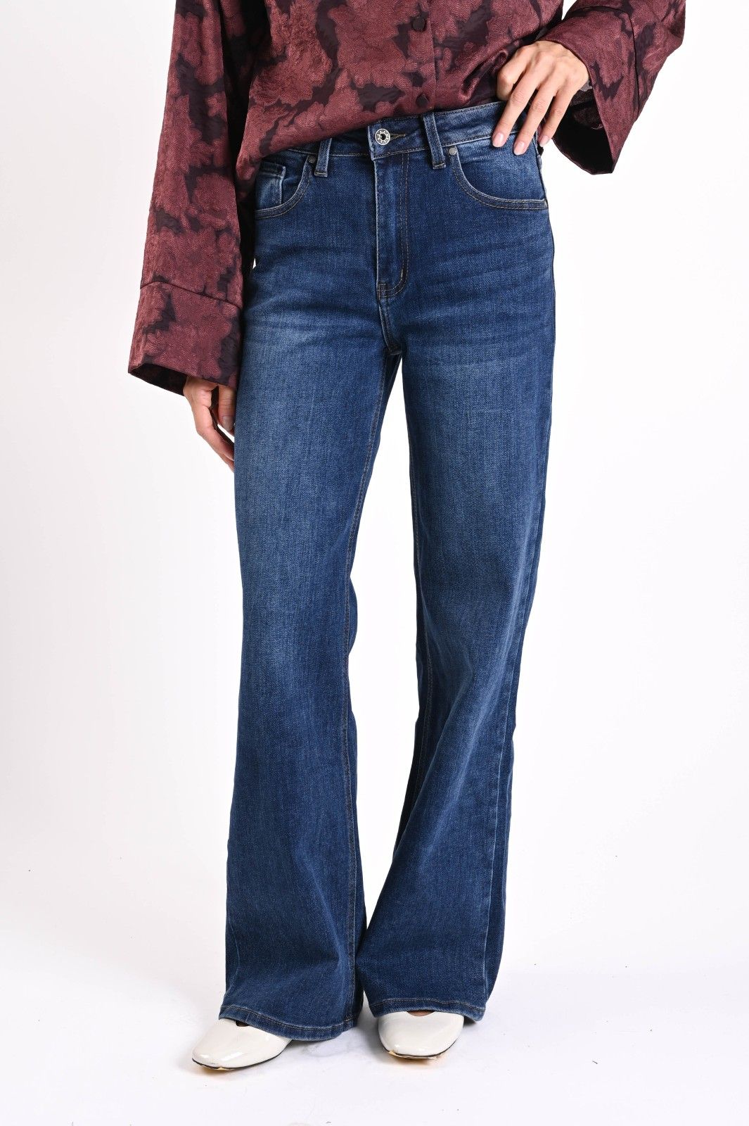 Myastreet Jeans Svasati Blu Medio - Pantaloni Denim Vita Alta Donna - Foto 3