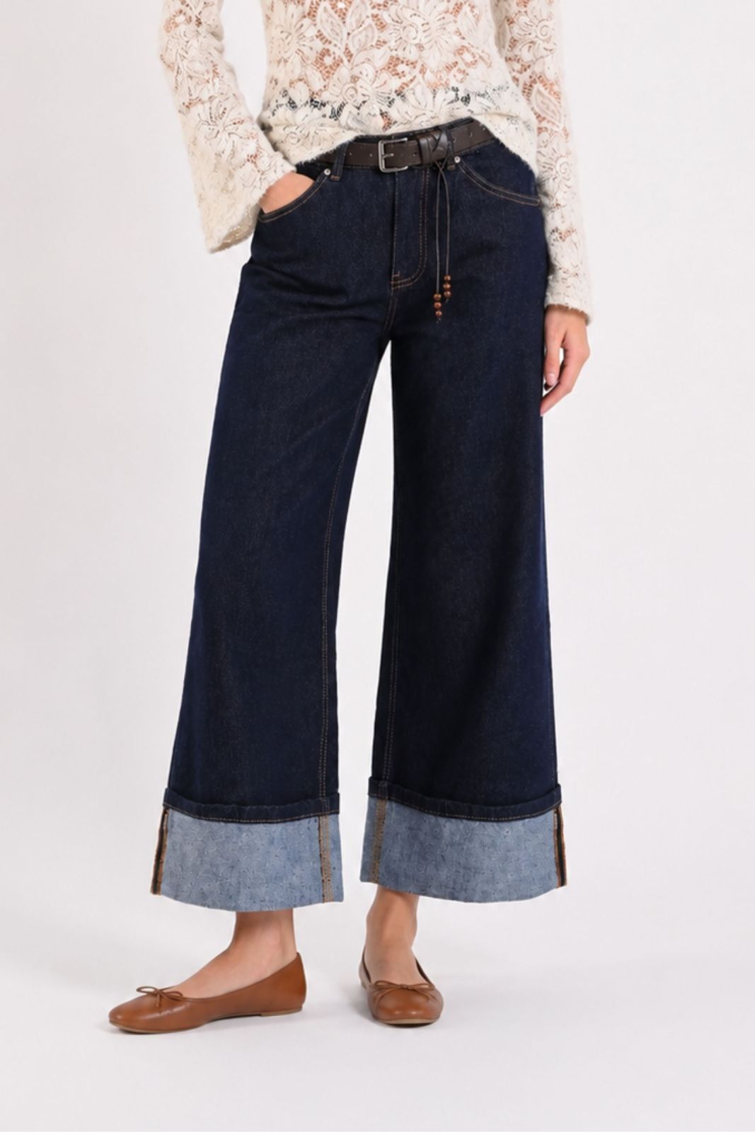 Myastreet Jeans Palazzo Cropped Vita Alta Donna