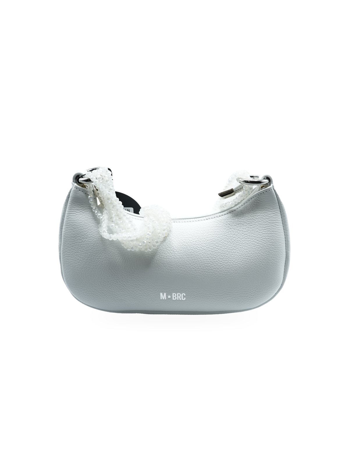 MBRC Gemma Ovale Brillante Borsa Bianca Pelle con Catena Perle