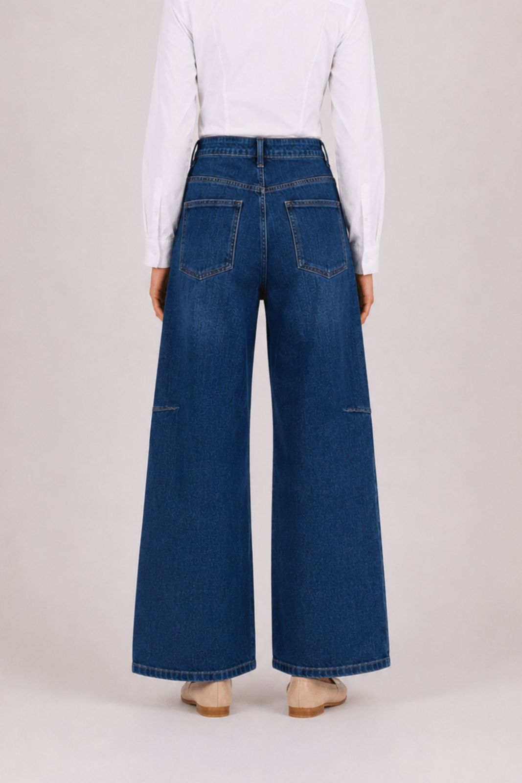 Myastreet Jeans Wide Leg Blu Medio - Pantaloni Denim Vita Alta Donna con Cuciture - Foto 2