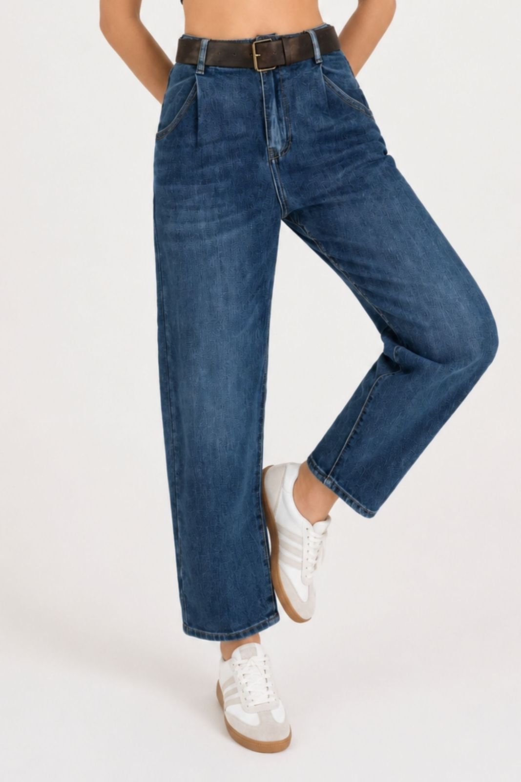 Myastreet Jeans con Cintura Blu Denim - Pantaloni Vita Alta Donna - Foto 3