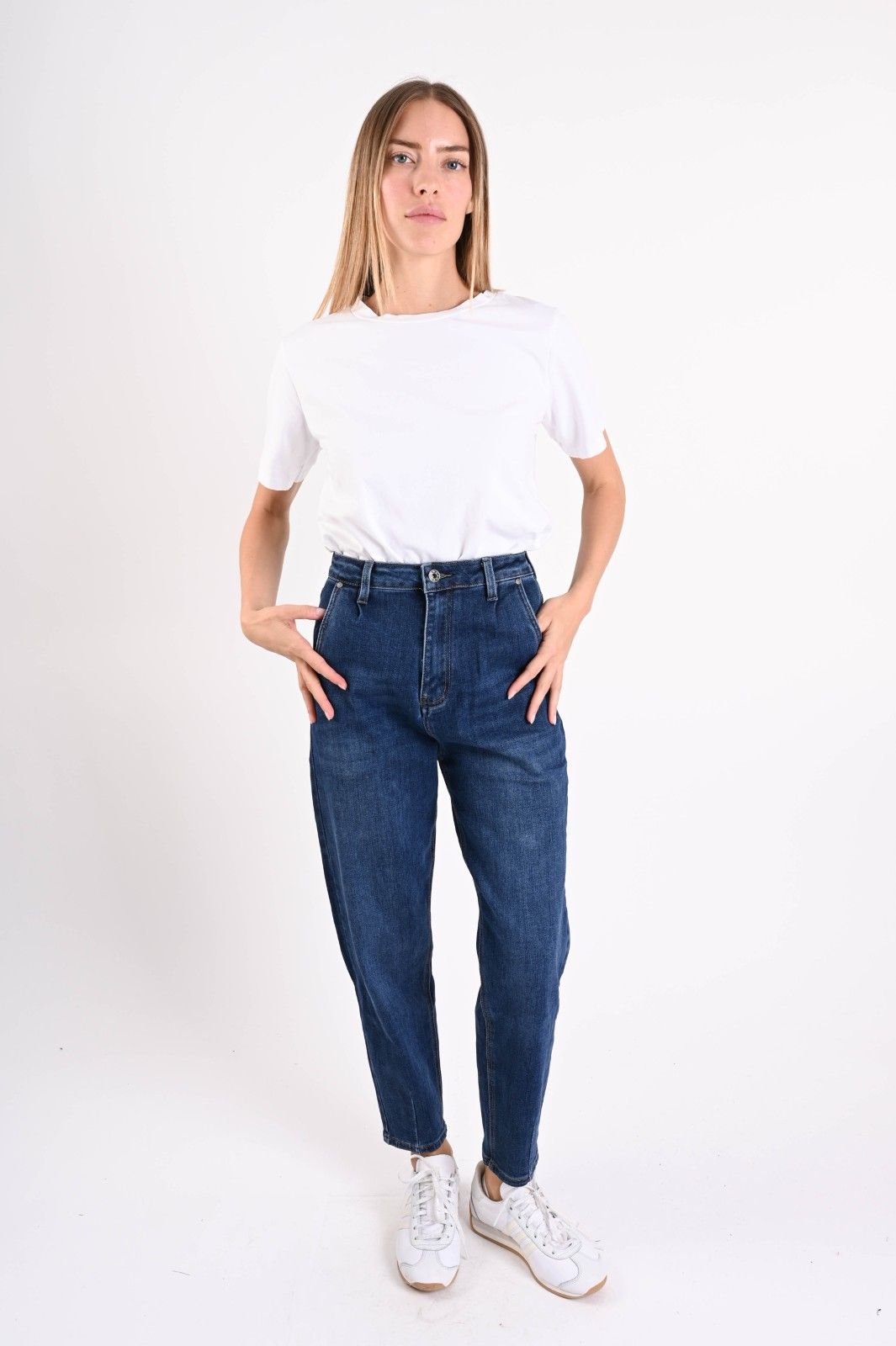 Myastreet Jeans Mom Fit Blu Medio - Pantaloni Denim Vita Alta Donna - Foto 4