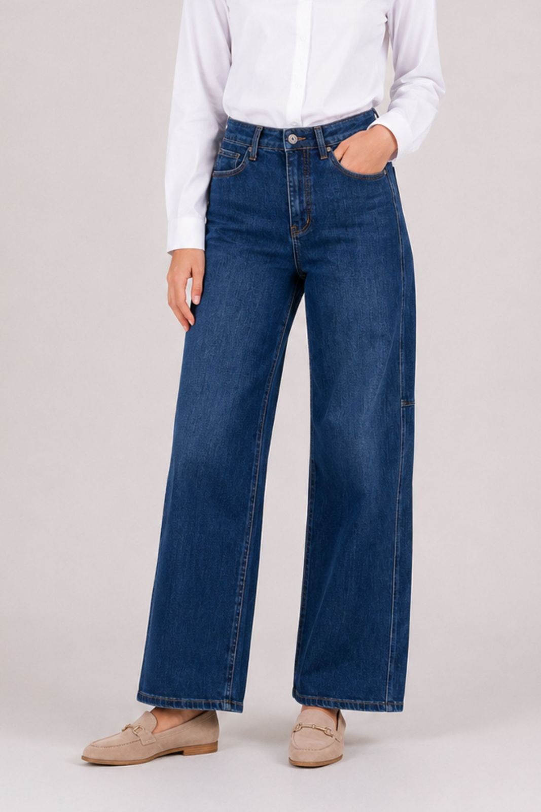 Myastreet Jeans Wide Leg Blu Medio - Pantaloni Denim Vita Alta Donna con Cuciture