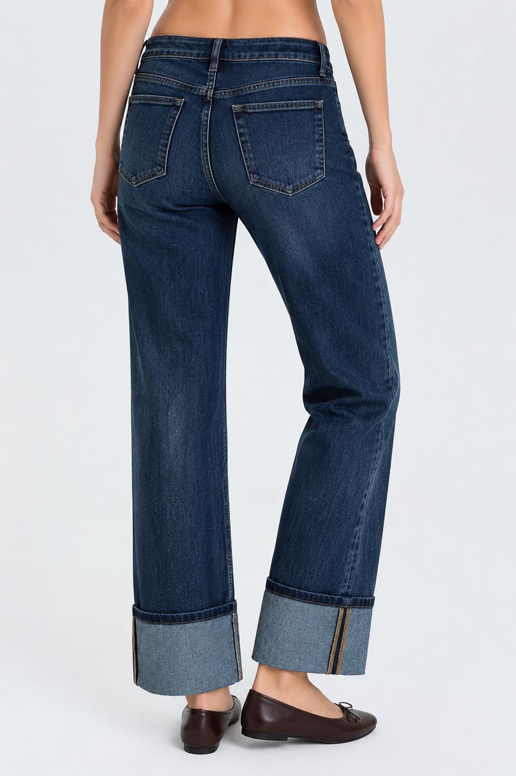 Myastreet Jeans Dritti con Risvolto Blu - Pantaloni Denim Straight Donna - Foto 2