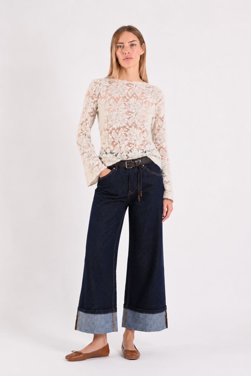 Myastreet Jeans Palazzo Cropped Vita Alta Donna - Foto 3