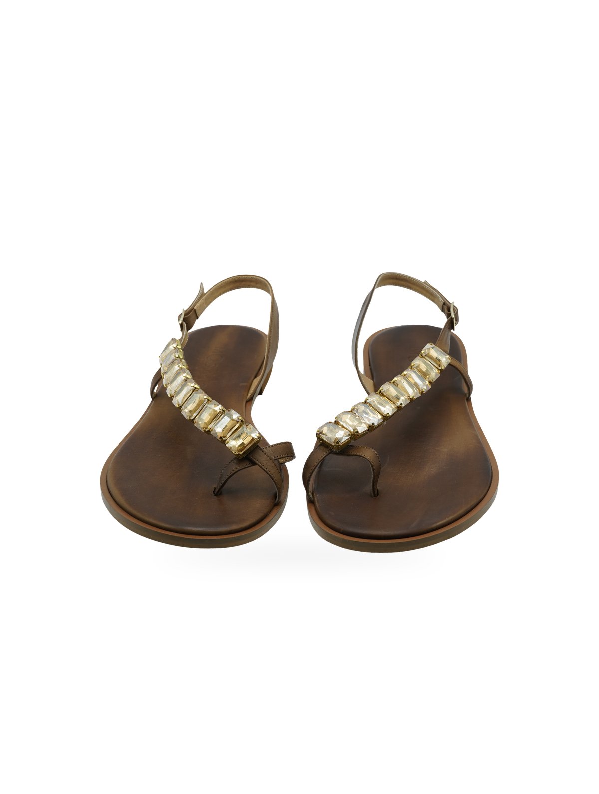 Mosaic Tina - Sandalo Infradito Pelle Marrone con Gioielli - Foto 7