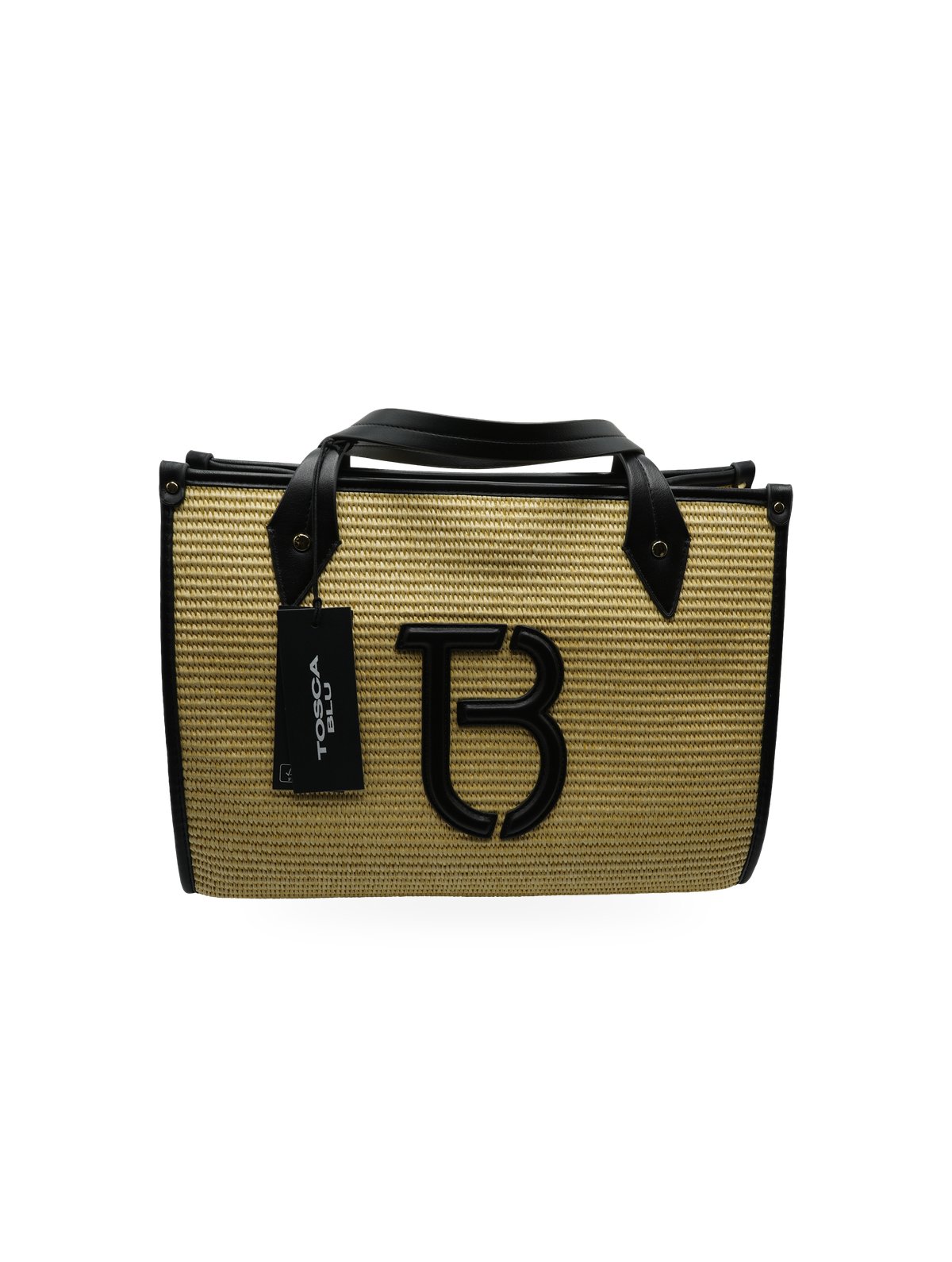 Tosca Blu Borsa Shopper Rafia Beige e Pelle Nera