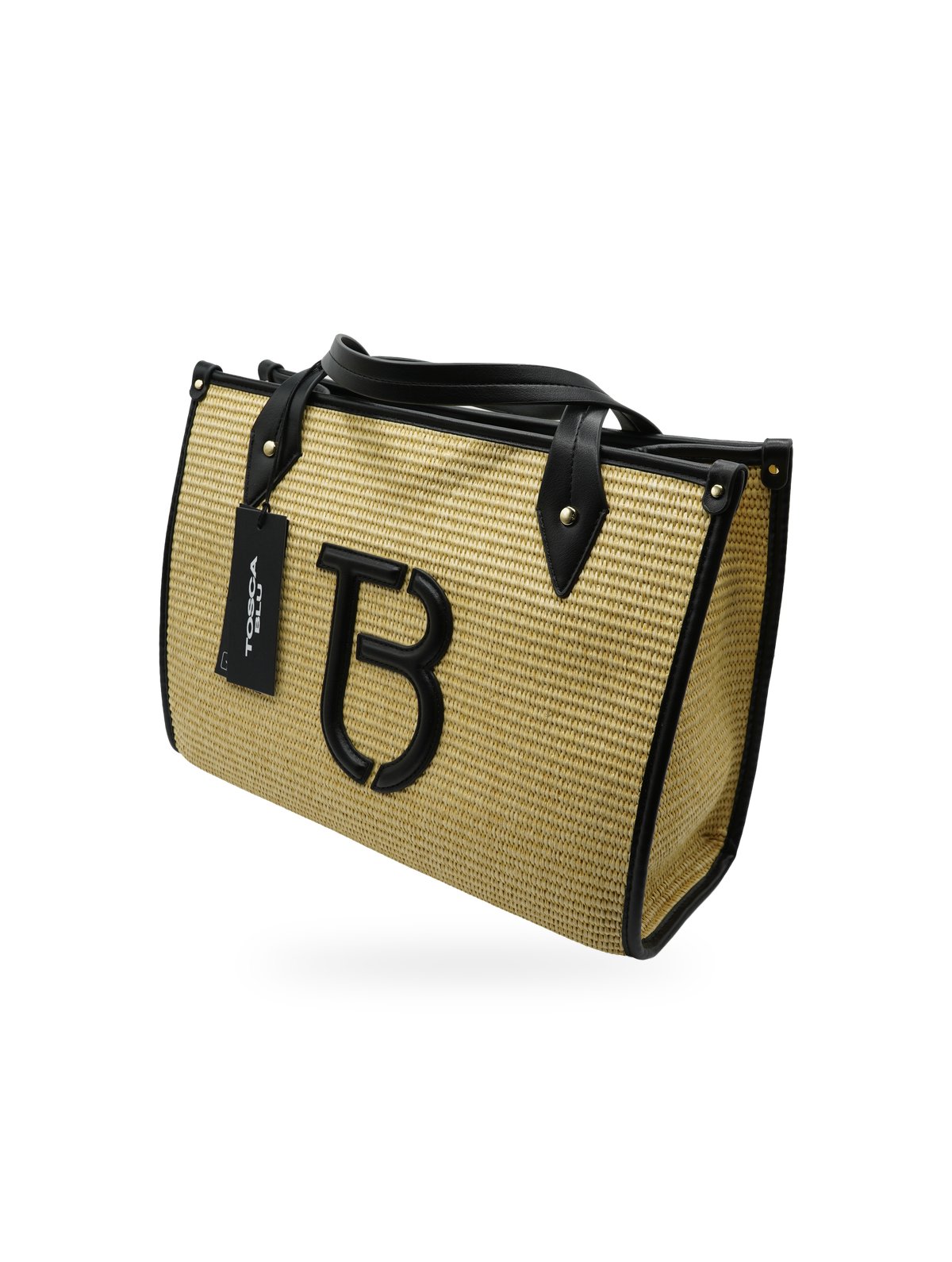 Tosca Blu Borsa Shopper Rafia Beige e Pelle Nera - Foto 4